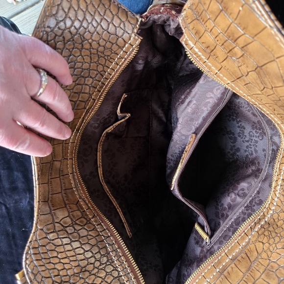 House of Deréon Brown Croc Embossed Tapestry Satchel Handbag - Picture 8 of 13